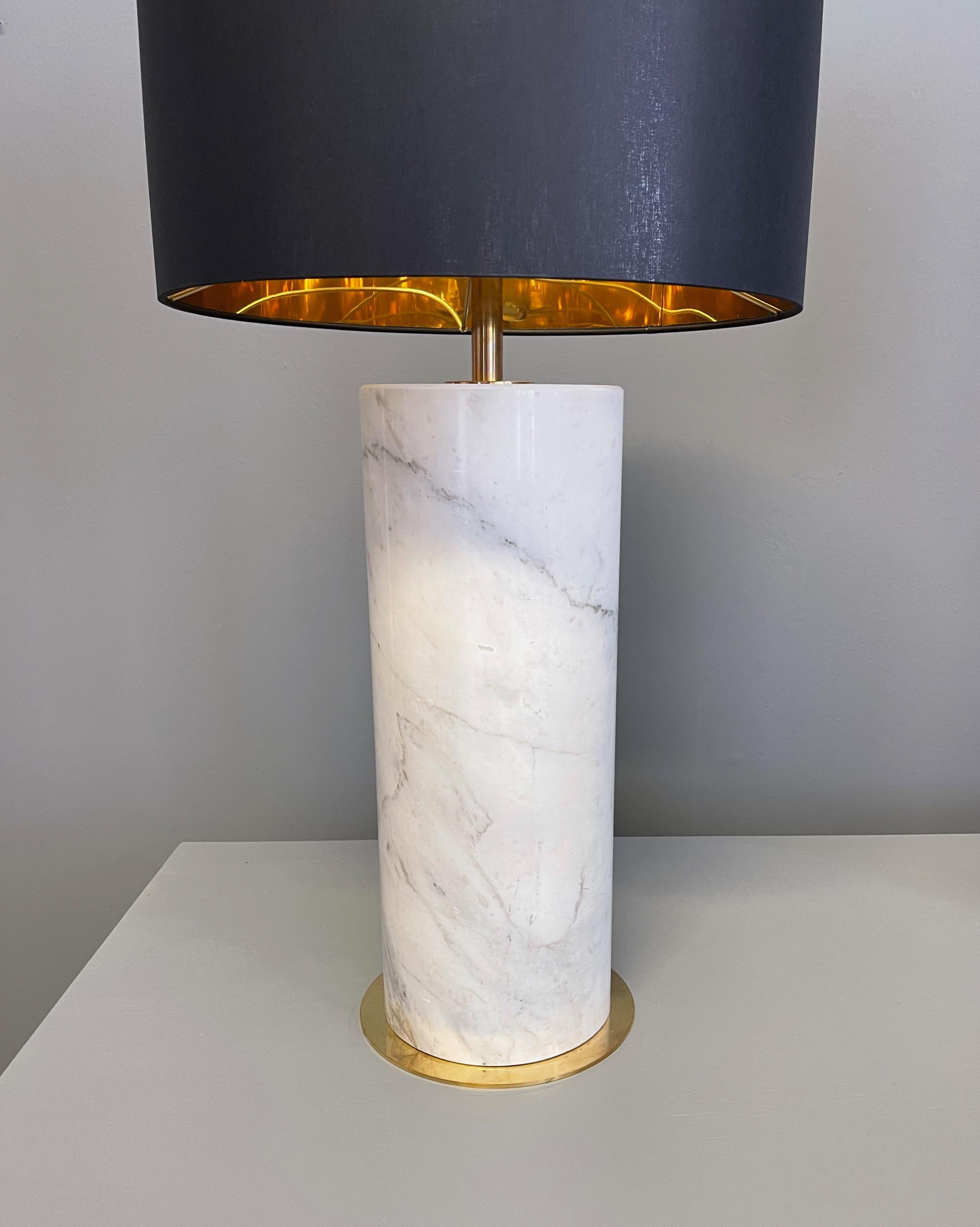 20th Century Pair of Monumental Lamps in Brass and Marble Carrara Italy, 1970-80 For Sale