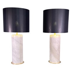 Paire de lampes monumentales en laiton et marbre de Carrare, Italie, 1970-80