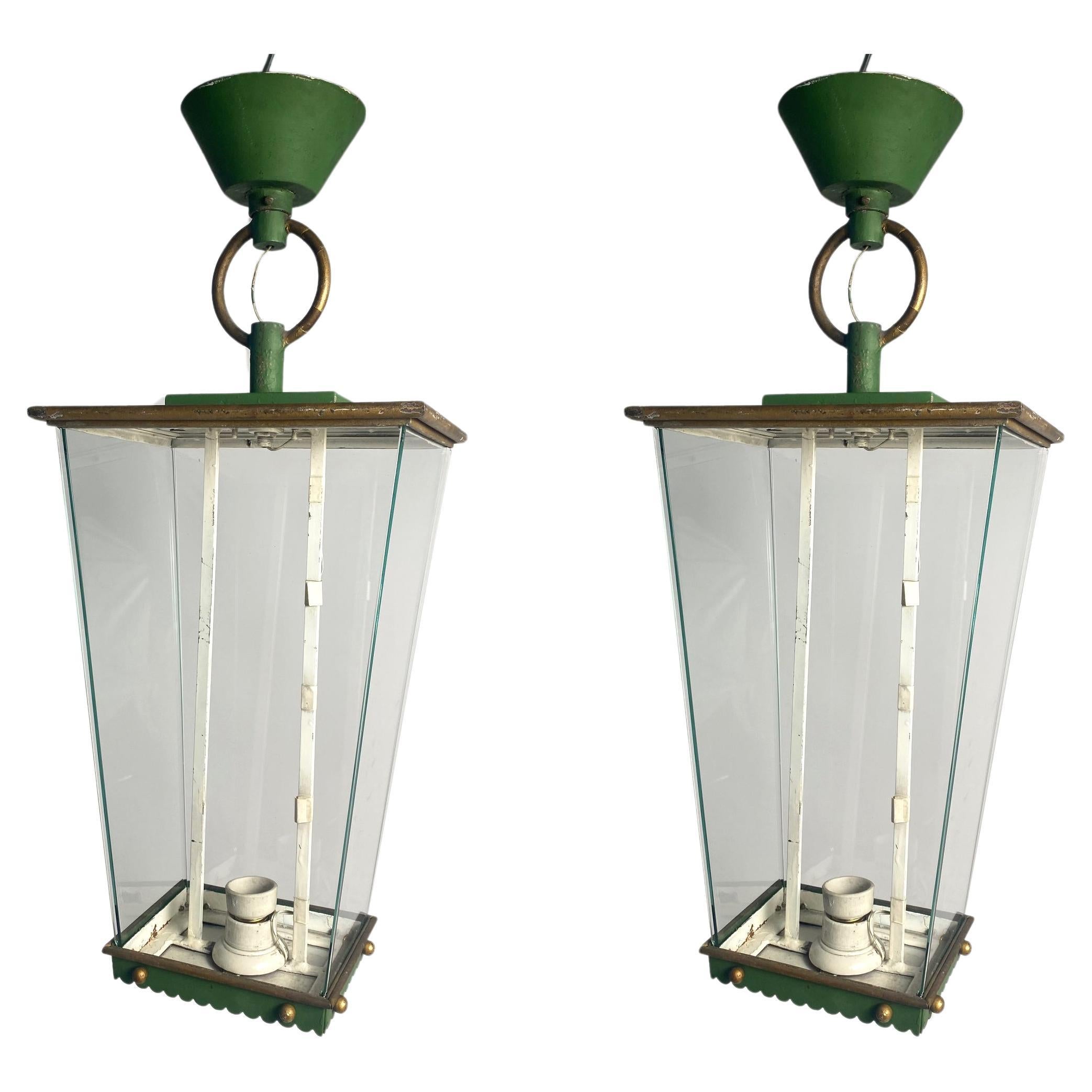 Pair of Monumental Lanterns from an Important Italian hotel. Pietro Chiesa style For Sale