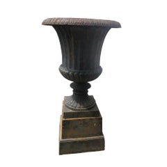 Pair of Monumental Large Cast Iron Garden Urns 53.5"H