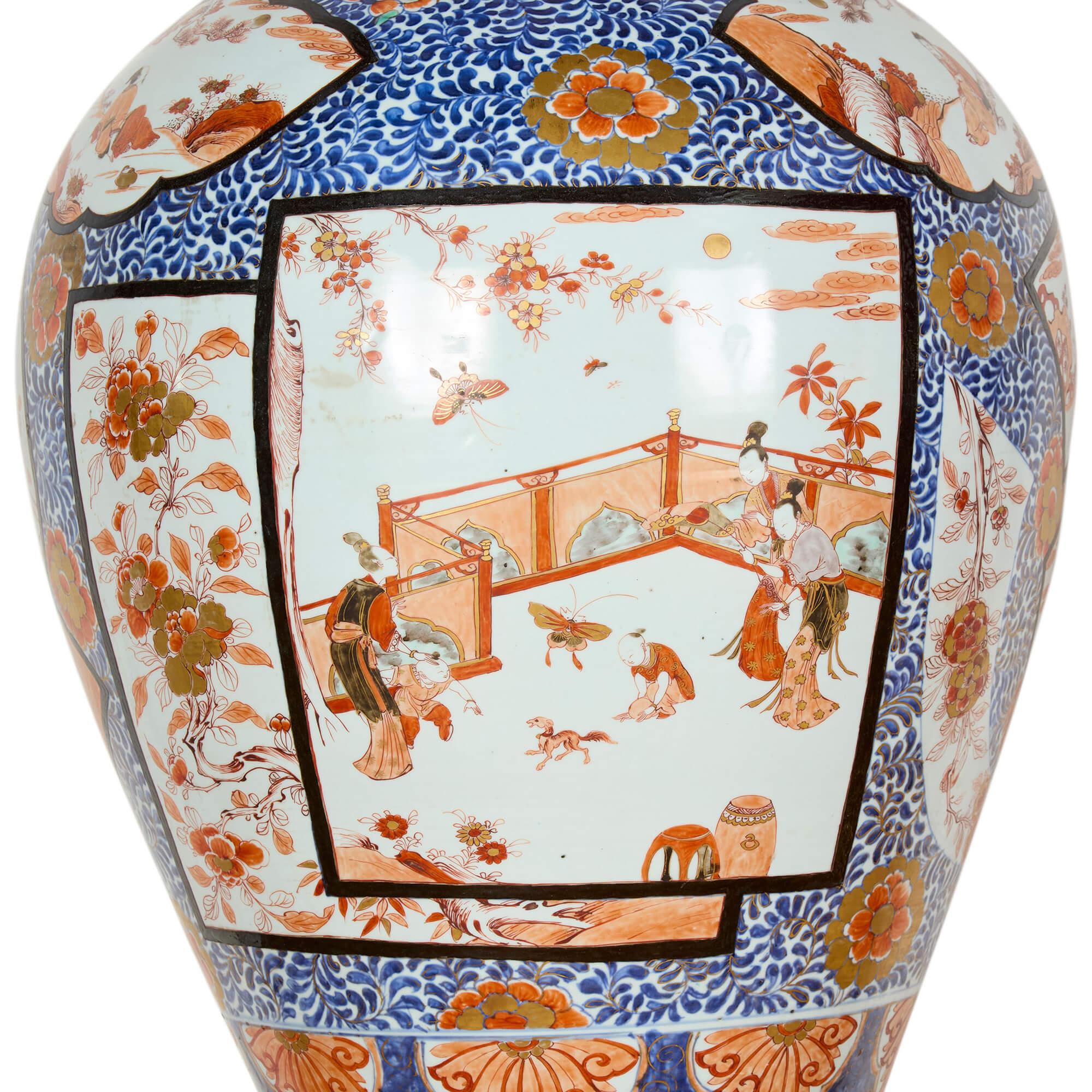 Pair of Monumental Large Japanese French Imari Porcelain Ormolu Candelabra For Sale 4