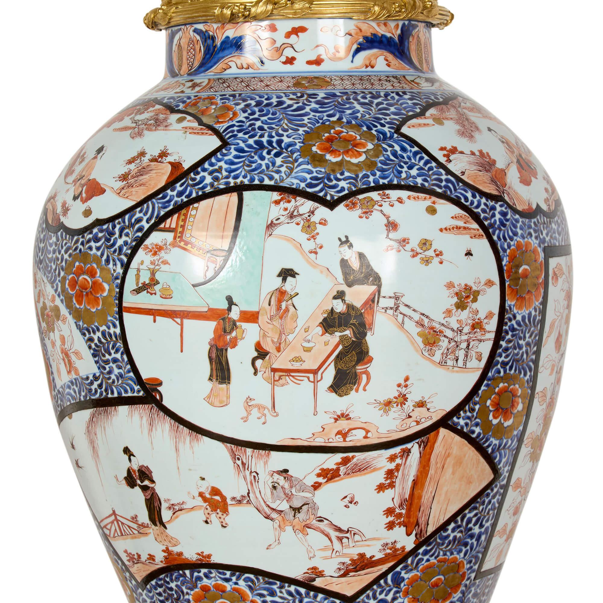 Pair of Monumental Large Japanese French Imari Porcelain Ormolu Candelabra For Sale 6