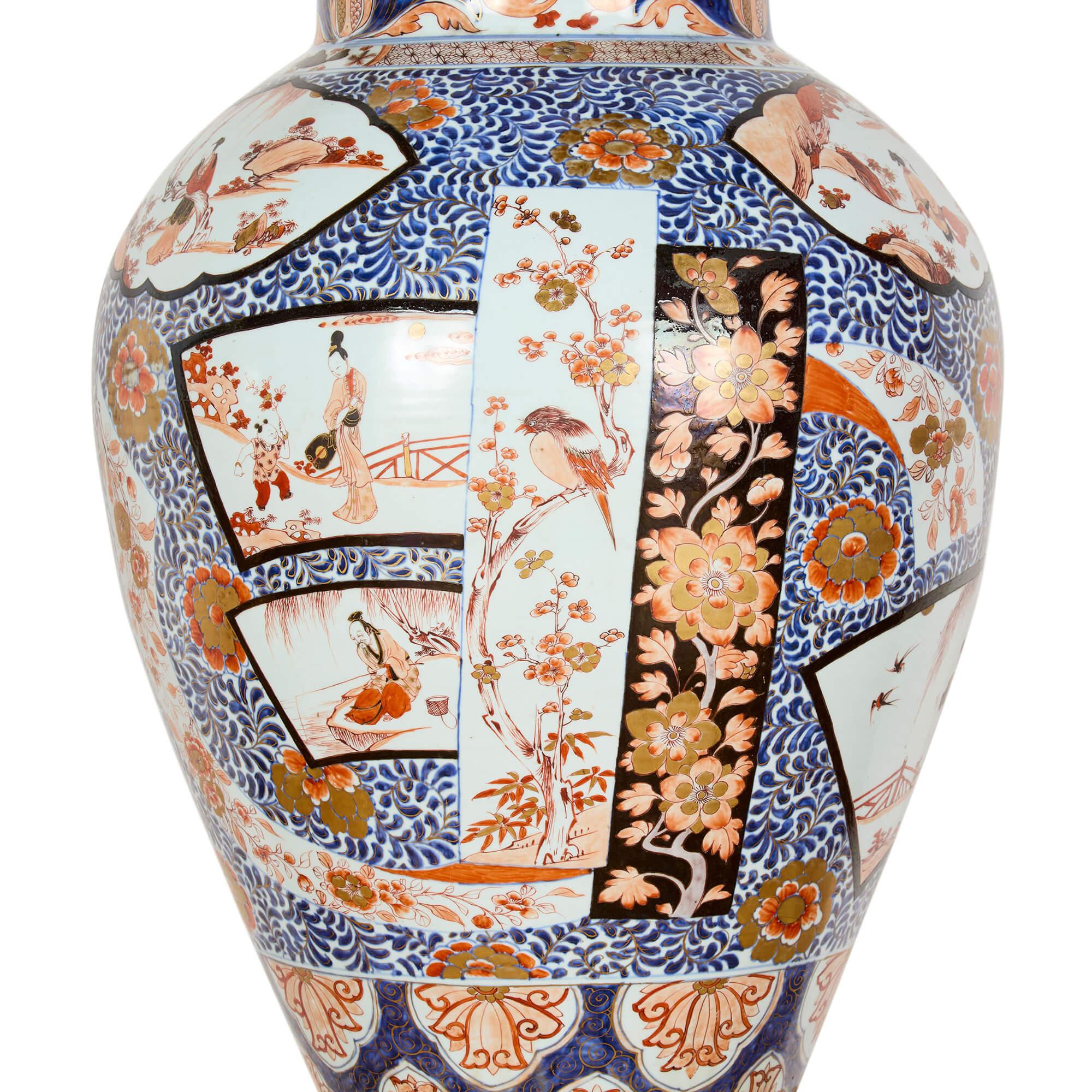 Pair of Monumental Large Japanese French Imari Porcelain Ormolu Candelabra For Sale 7