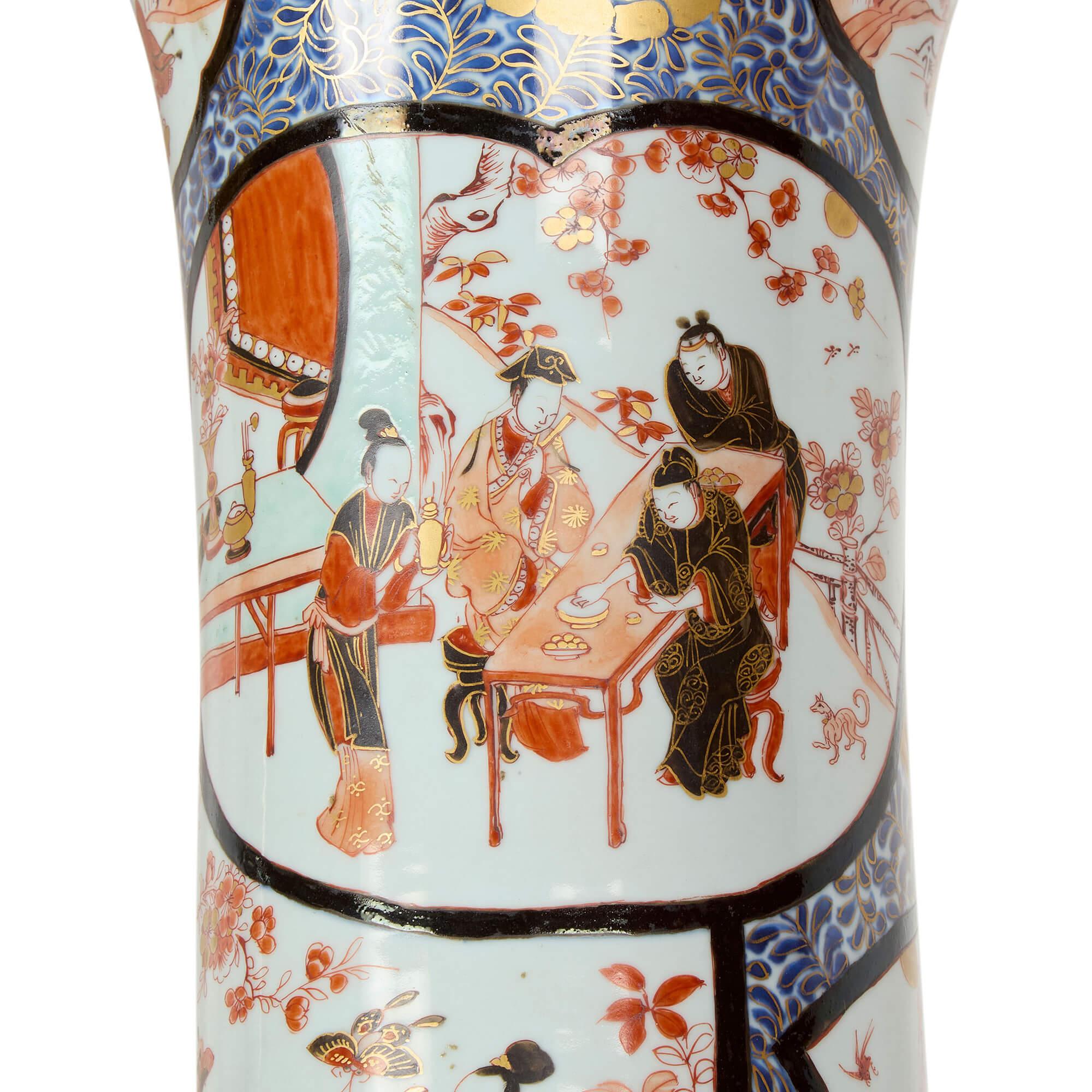 18th Century Pair of Monumental Large Japanese French Imari Porcelain Ormolu Candelabra For Sale