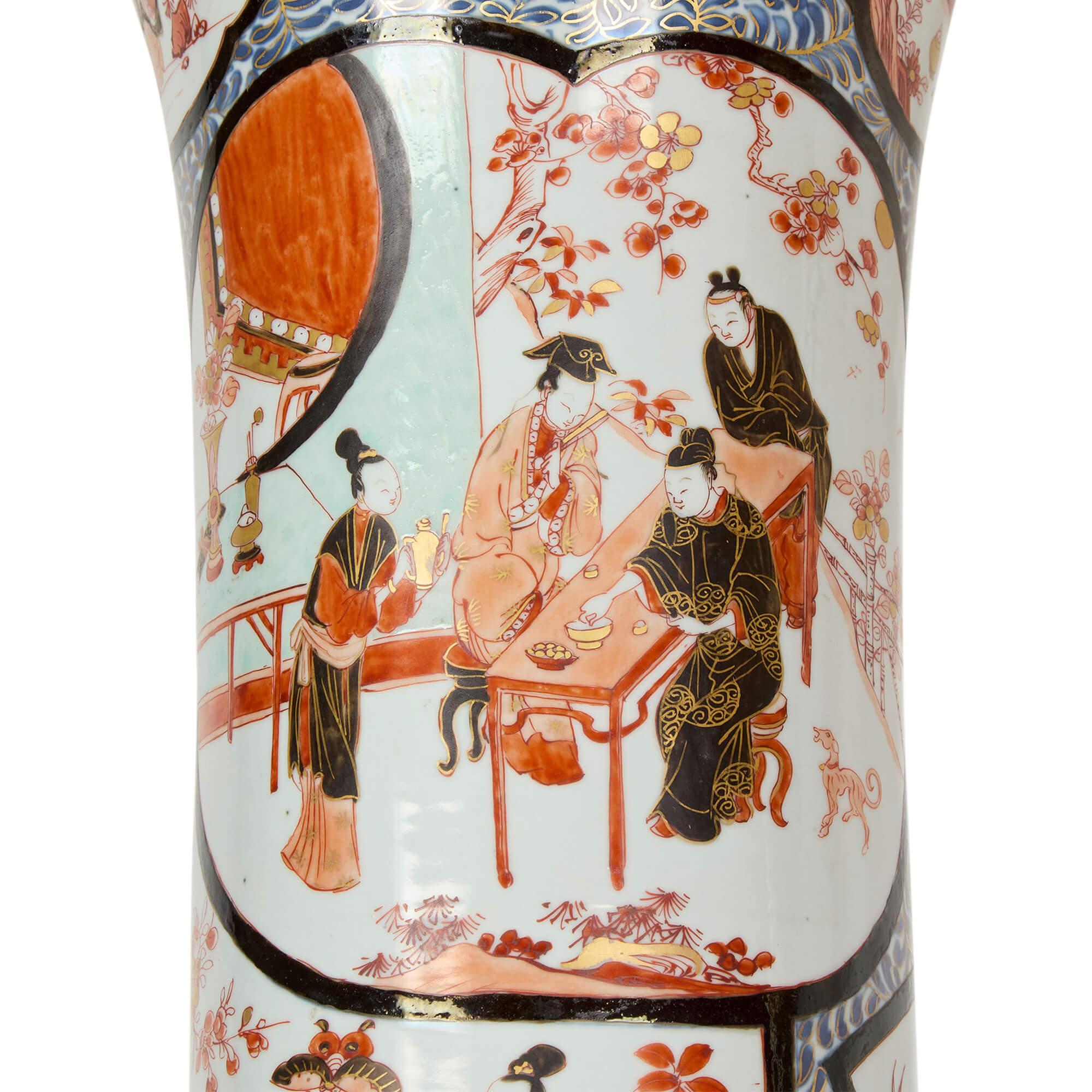 Pair of Monumental Large Japanese French Imari Porcelain Ormolu Candelabra For Sale 1