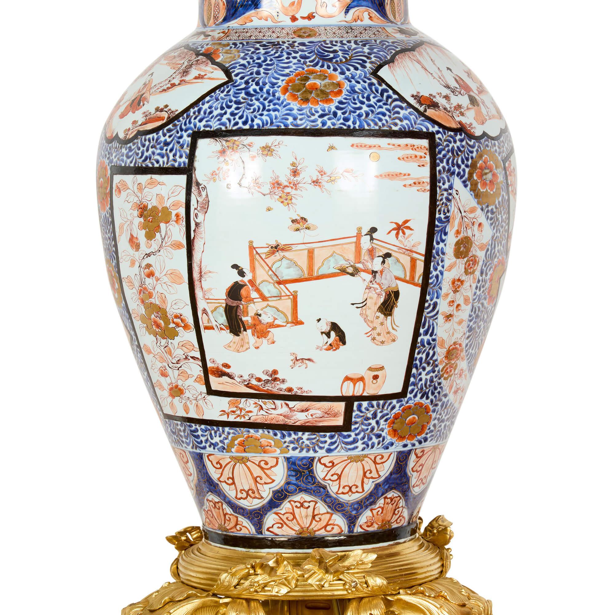 Pair of Monumental Large Japanese French Imari Porcelain Ormolu Candelabra For Sale 3