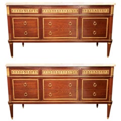 Pair of Monumental Louis XVI Style Marble Top Commodes Maison Jansen 