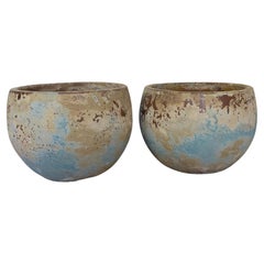 Pair of Monumental Low Bowl Terra Cotta Planters
