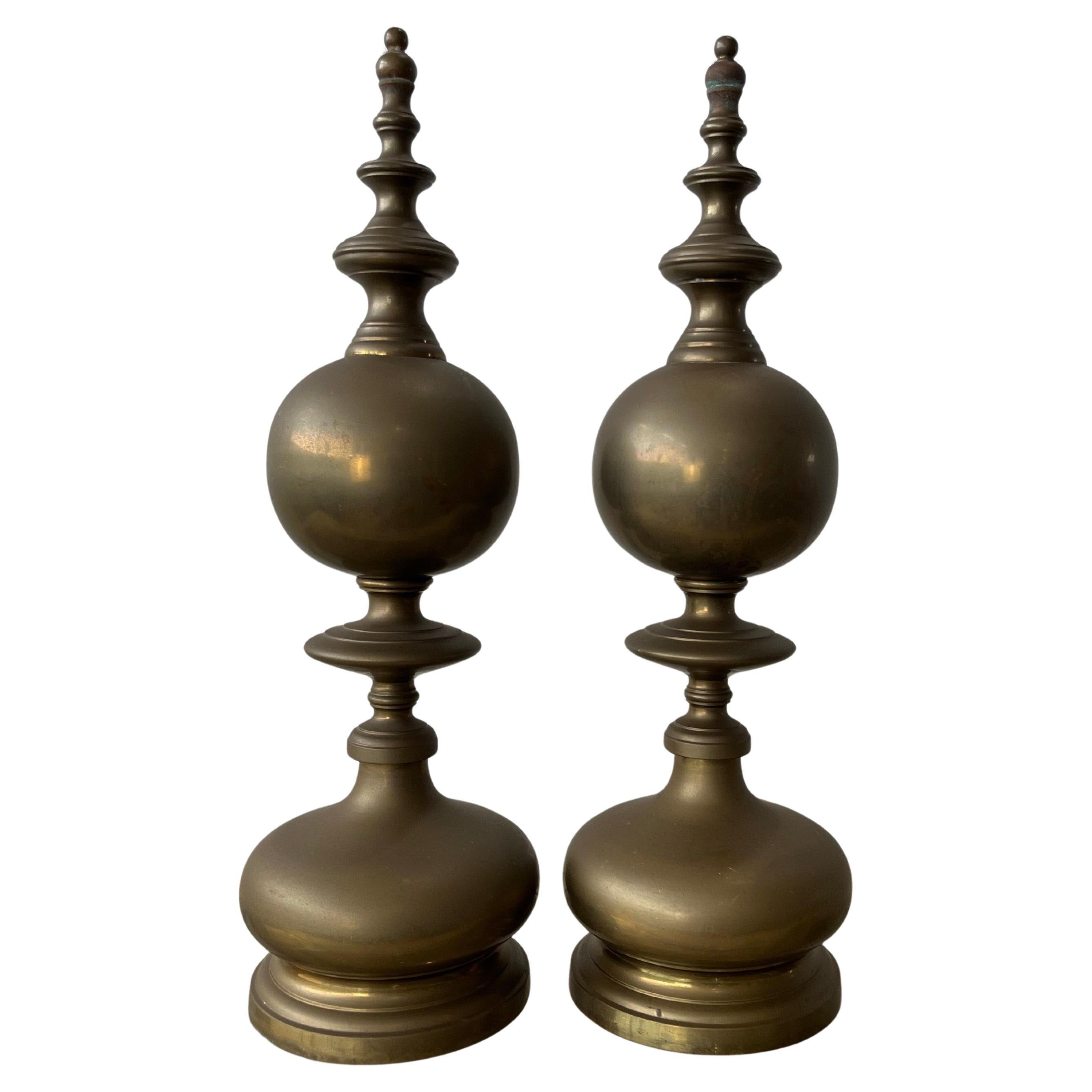 Pair of Monumental Maitland-Smith Patinated Brass Decorative Finials