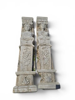Pair of Monumental Marble Caryatid Sculptures, Second Half of the 20th Century