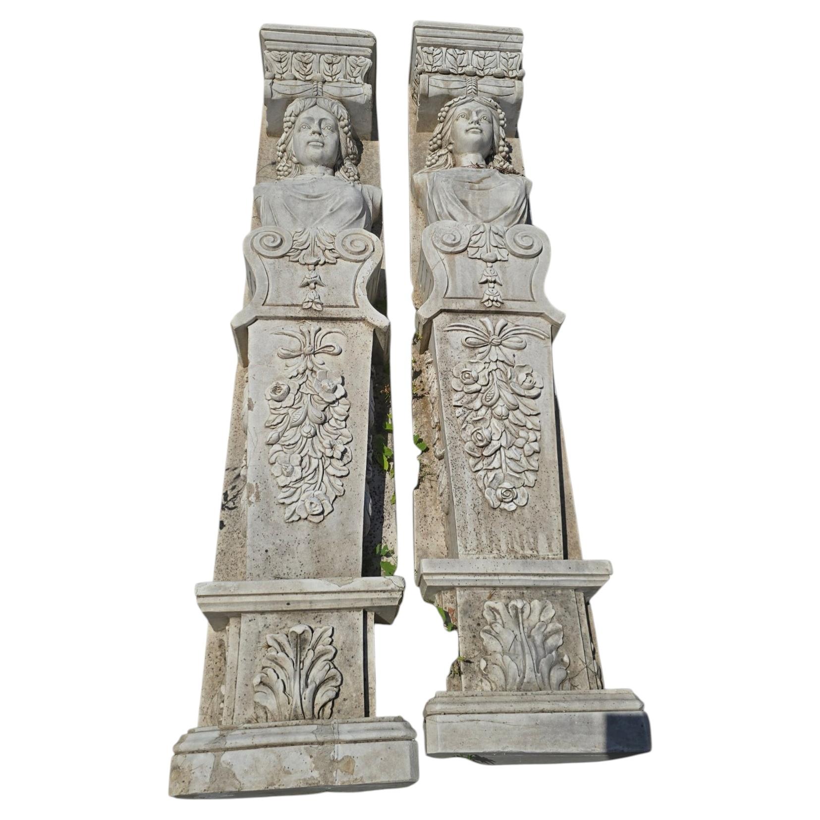 Pair of Monumental Marble Caryatid Sculptures, Second Half of the 20th Century