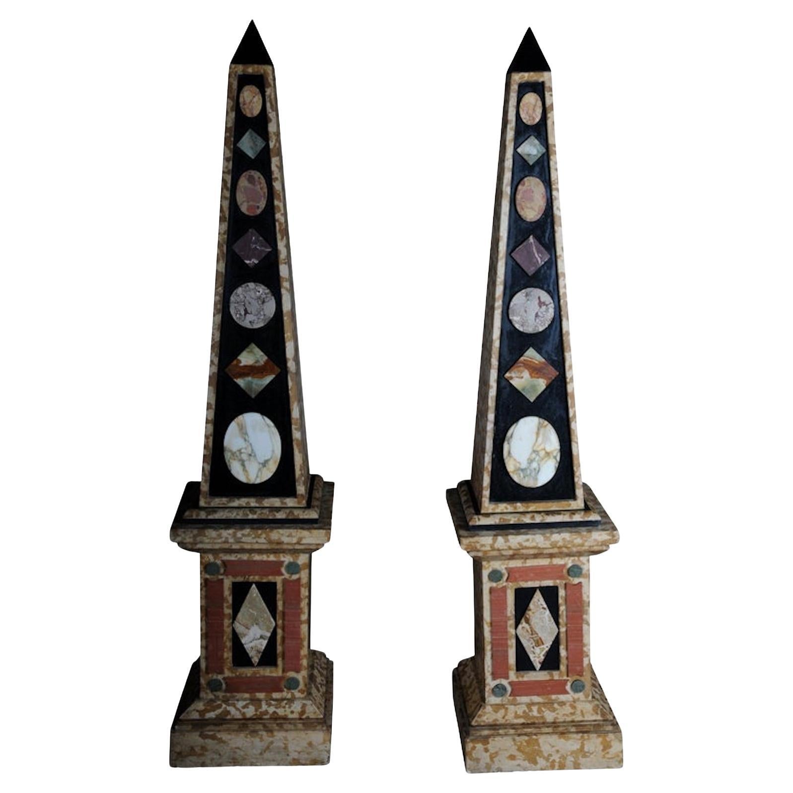 Pair of Monumental Marble Obelisks, White #2