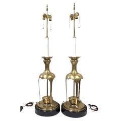 Pair Of Monumental Mid Century Brass Lamps In The Style Of James Mont
