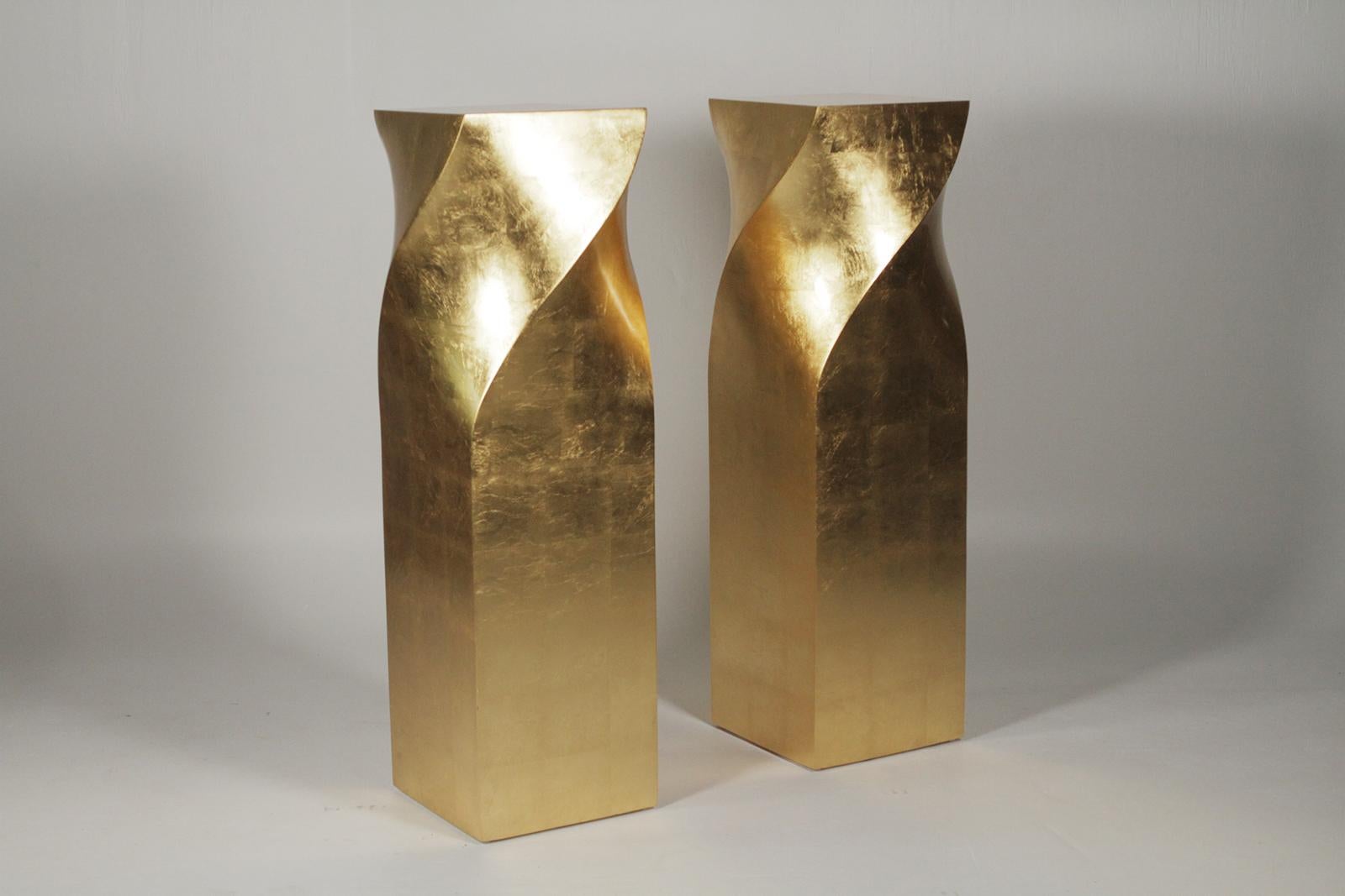 Pair of monumental Mid-Century Modern gold gilt pedestals 50.5” H x 18.5” W
Top of pedestal 14