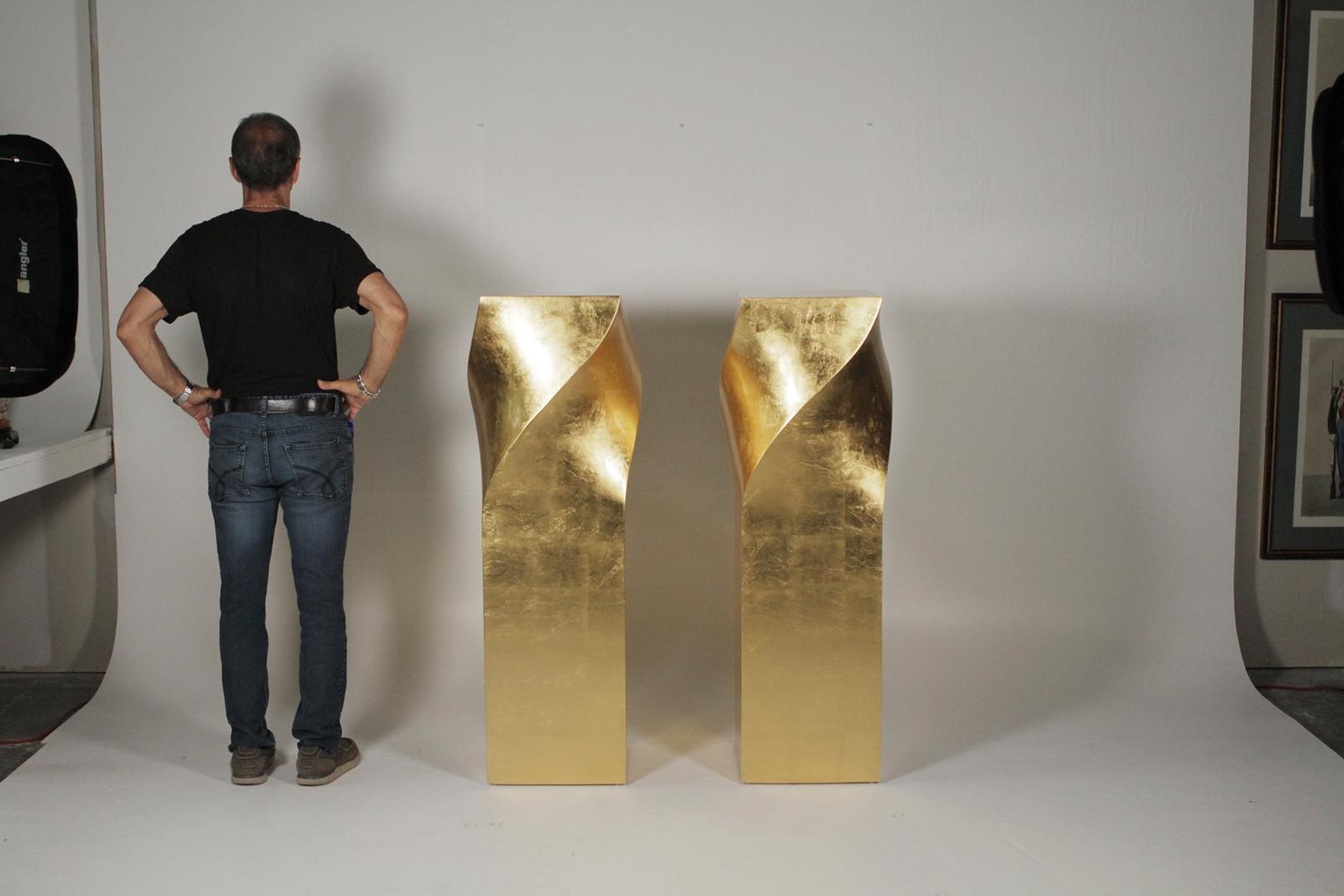 American Pair of Monumental Mid-Century Modern Gold Gilt Pedestals