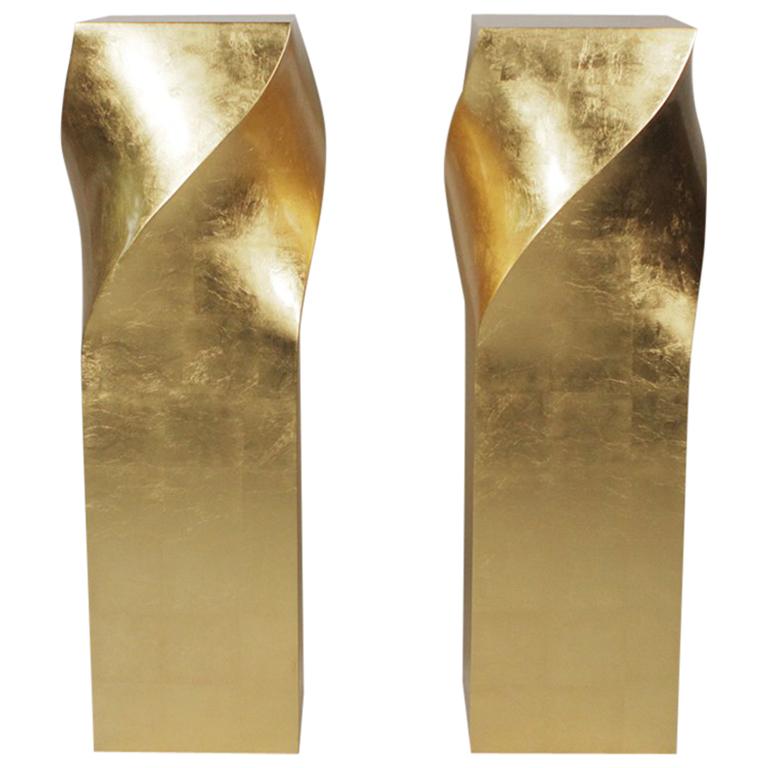 Pair of Monumental Mid-Century Modern Gold Gilt Pedestals