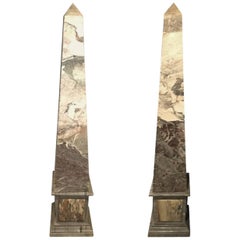Pair of Monumental Mid-Century Modern Marble Veneered Obelisks