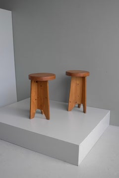 Pair of Monumental Mid-Century Modern Pine Stools, Scandinavia 1940's
