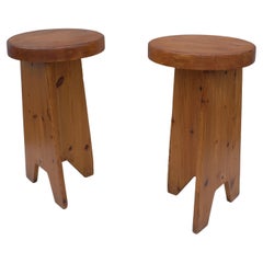 Pair of Monumental Mid-Century Modern Pine Stools, Scandinavia 1940's