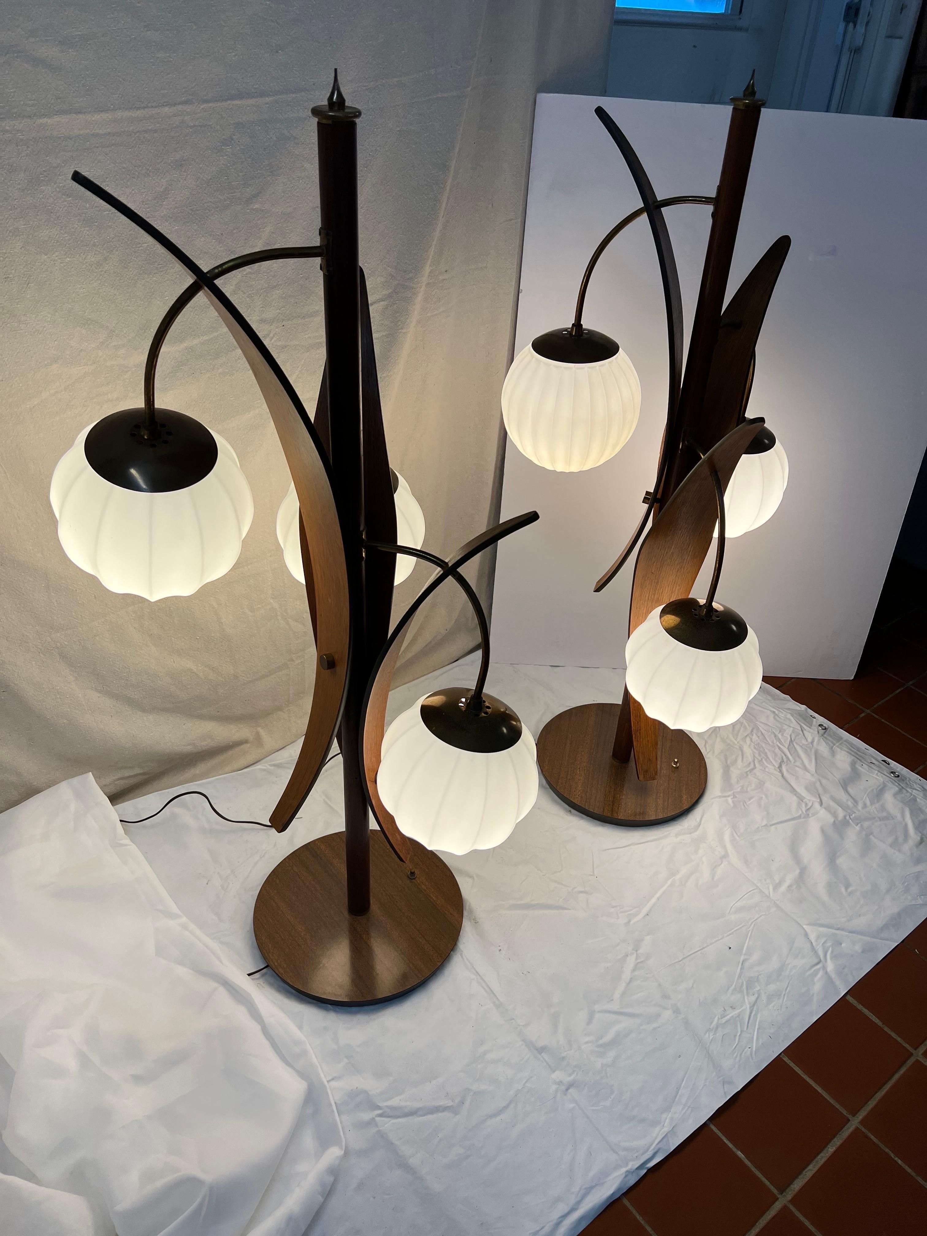 Pair of Monumental Mid Century Teak Table Lamps 4