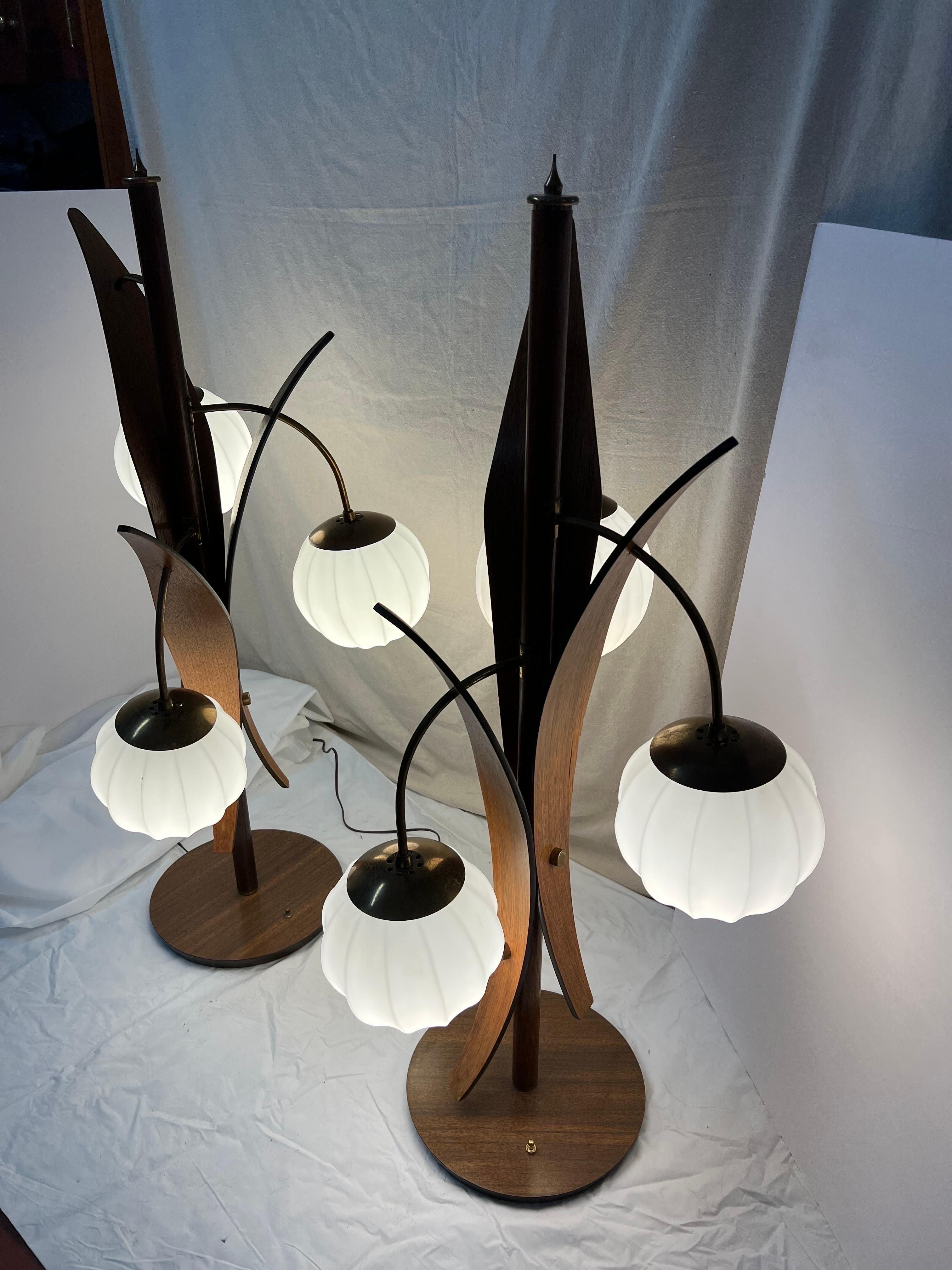 Pair of Monumental Mid Century Teak Table Lamps 5