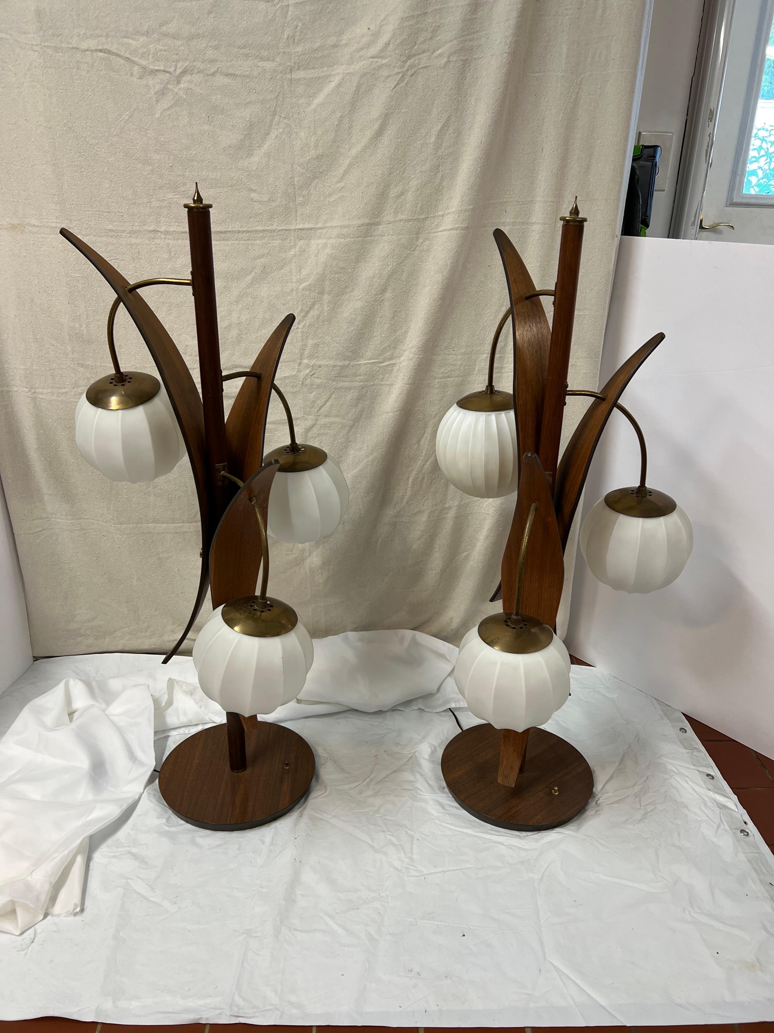 Mid-Century Modern Pair of Monumental Mid Century Teak Table Lamps