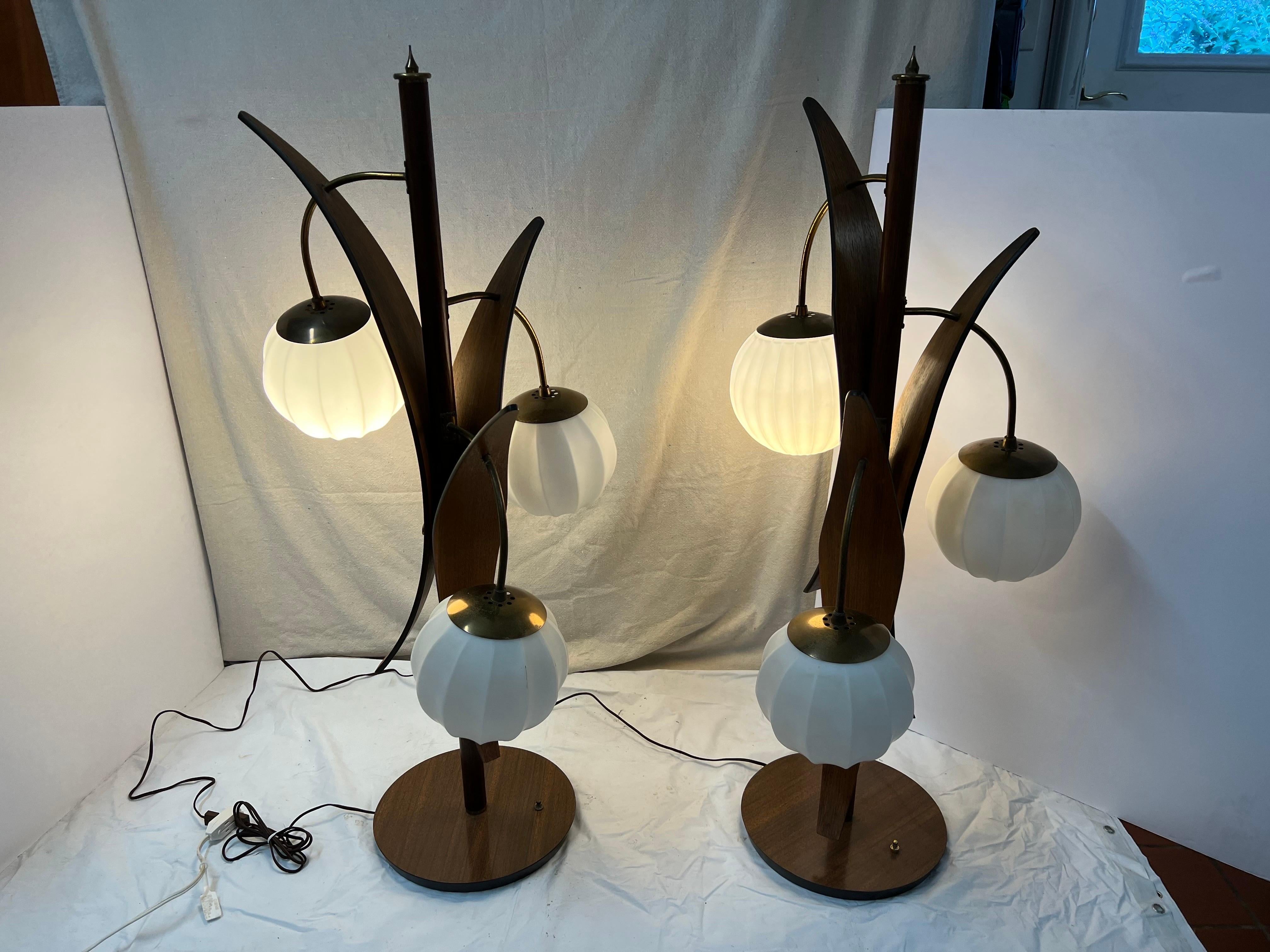 Mid-20th Century Pair of Monumental Mid Century Teak Table Lamps