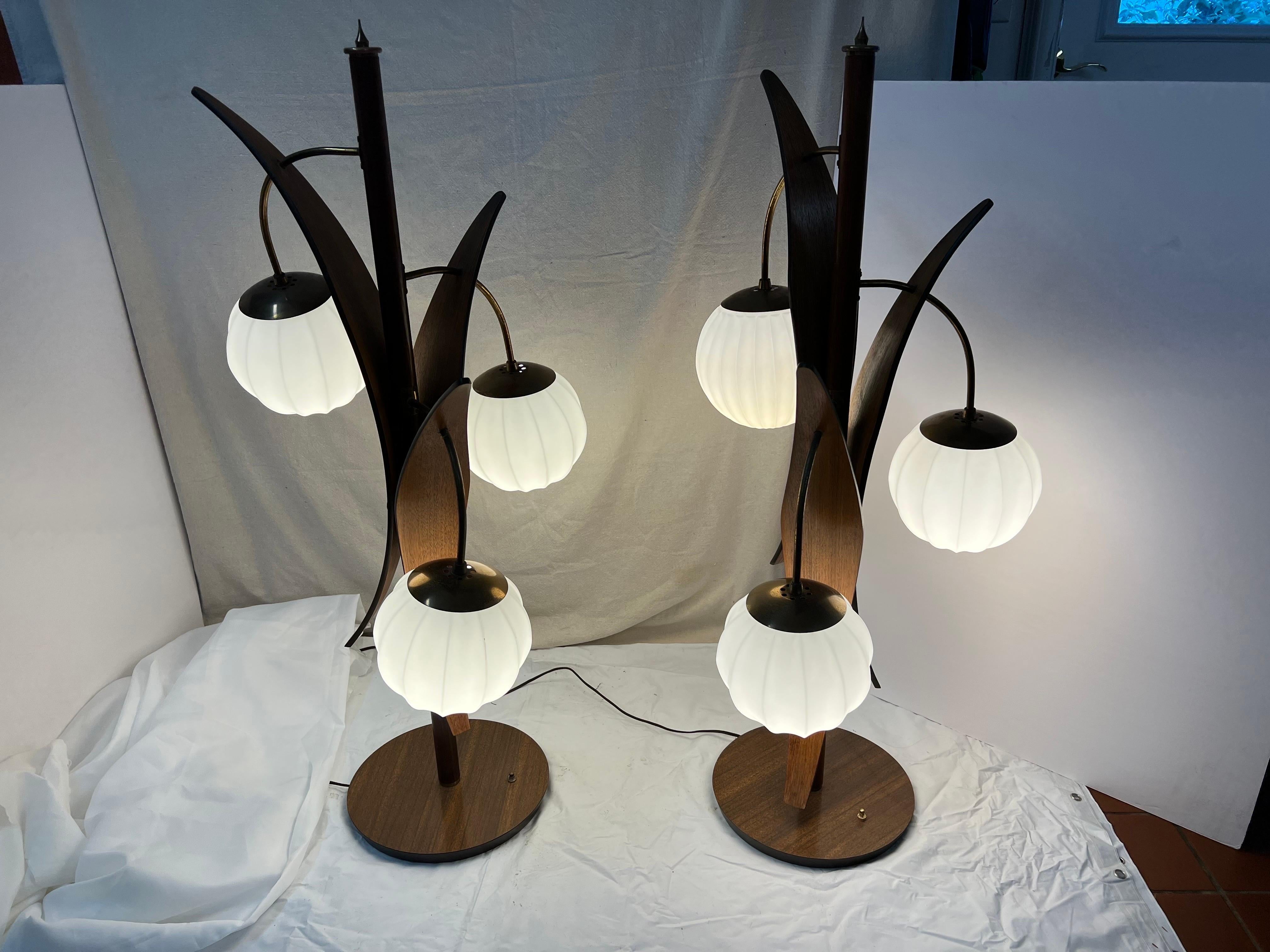 Pair of Monumental Mid Century Teak Table Lamps 1