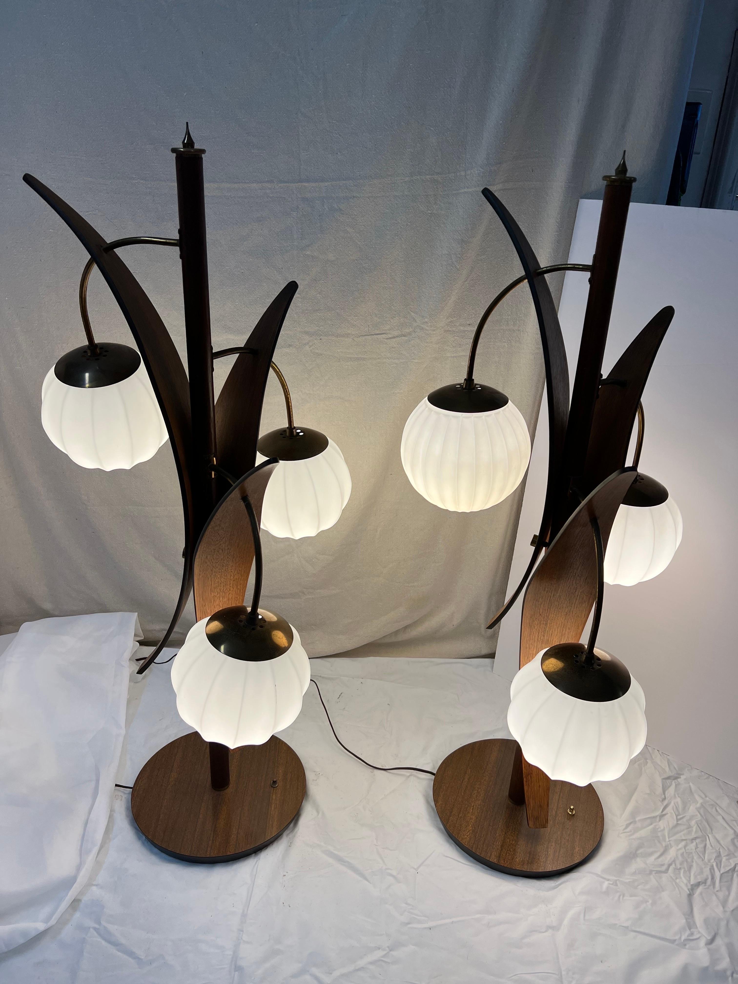Pair of Monumental Mid Century Teak Table Lamps 2