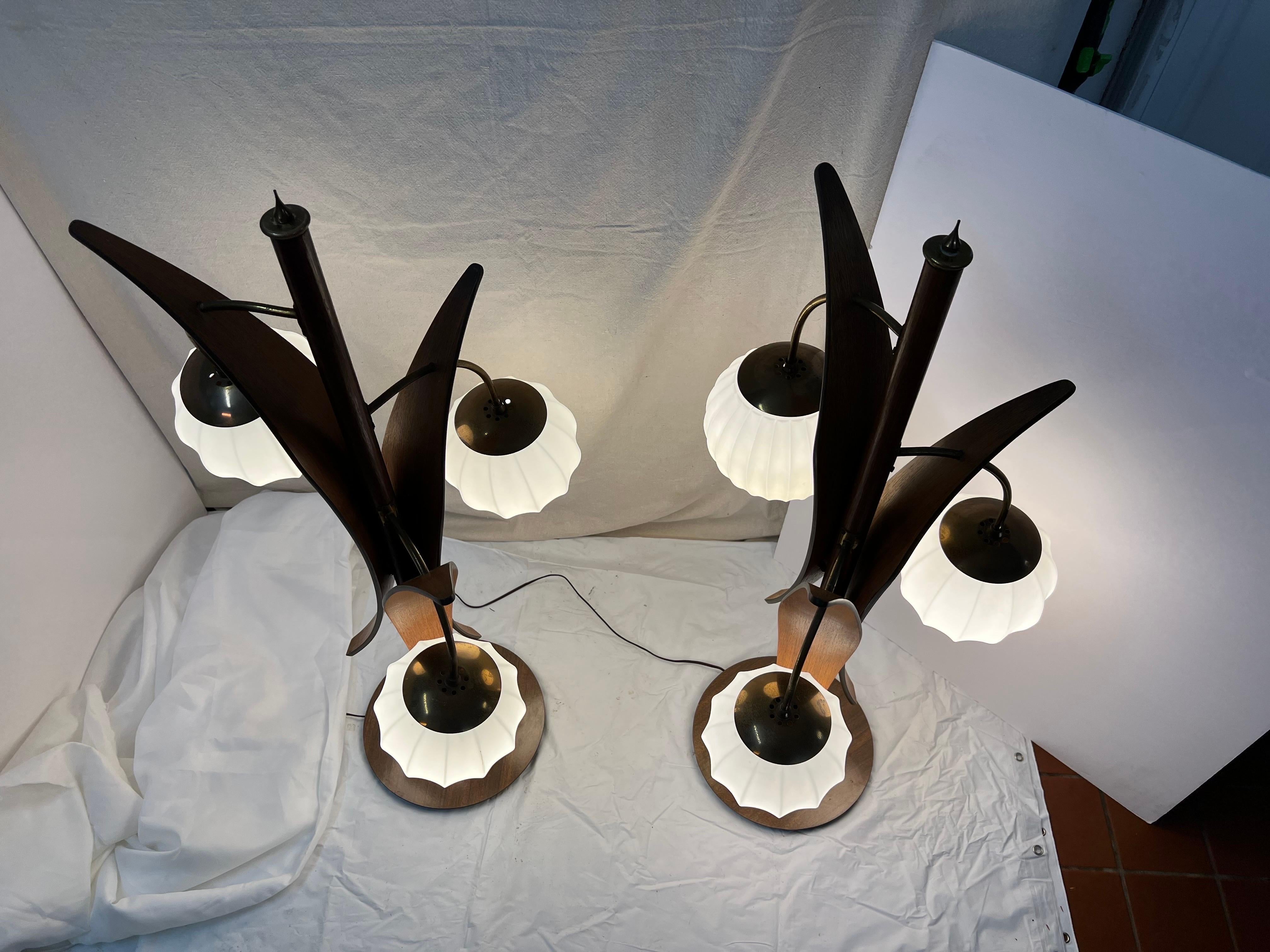 Pair of Monumental Mid Century Teak Table Lamps 3