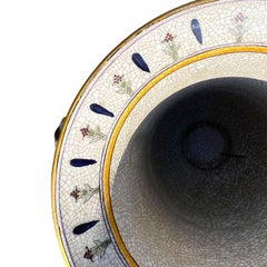 Pair of Hand-Painted Italian Faience Urns with Gilt Bronze Bases - Signed