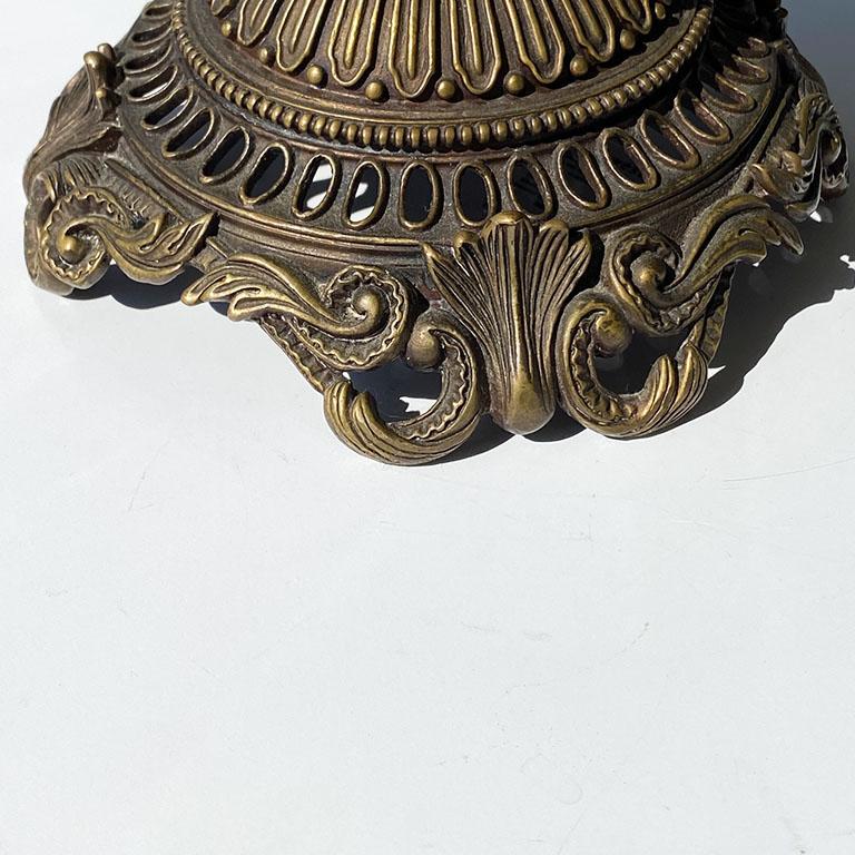 20th Century Pair of Hand-Painted Italian Faience Urns with Gilt Bronze Bases - Signed For Sale