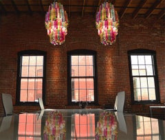 Pair of Monumental Multicolored Prism Chandeliers, Murano