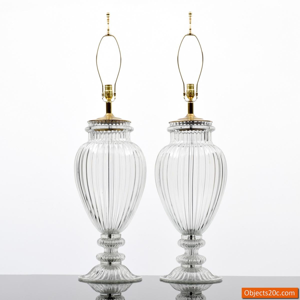 Italian Pair of Monumental Murano Lamps, Manner of Barovier & Toso For Sale
