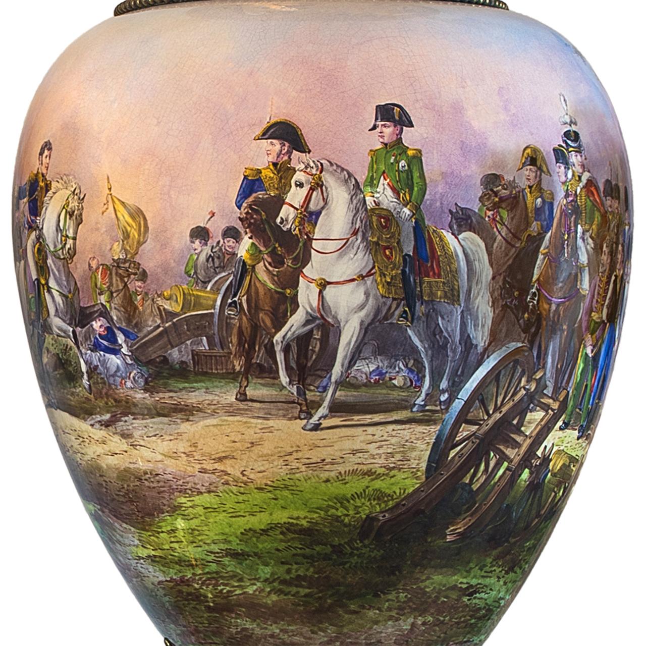 French Pair of Monumental Napoleonic Ormolu-Mounted Sèvres Porcelain Vases For Sale