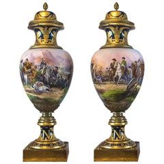 Pair of Monumental Napoleonic Ormolu-Mounted Sèvres Porcelain Vases