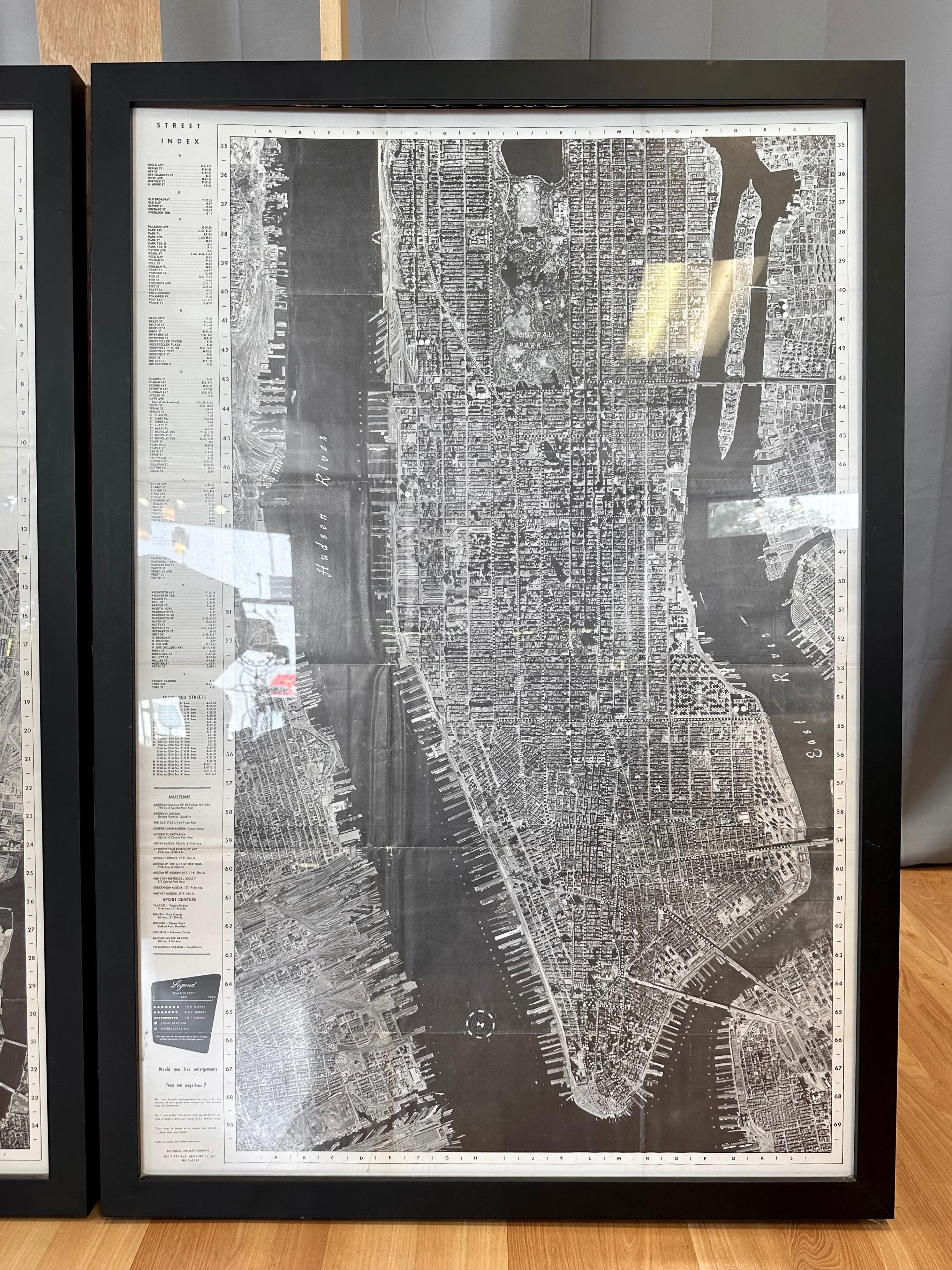 Paire de cartes aériennes monumentales de la National Air Map Company Manhattan, 1955 en vente 2