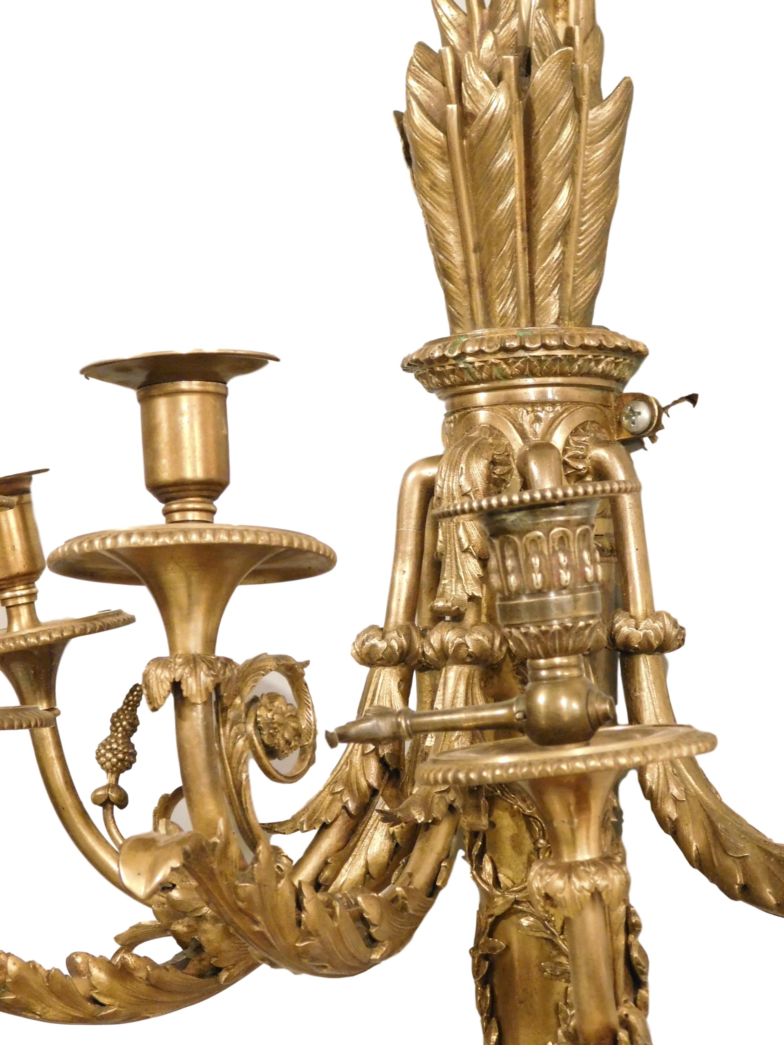 Monumental Pair of Neoclassical Style Bronze Candelabras, France, 1880 In Good Condition For Sale In Chicago, IL