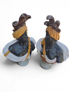 Pair of Monumental Nubian Busts in Polychrome Marble, Italy, Early 20th Century