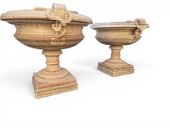 Pair of Monumental Onyx Kraters with Pedestals, 1950s
