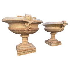 Pair of Monumental Onyx Kraters with Pedestals, 1950s