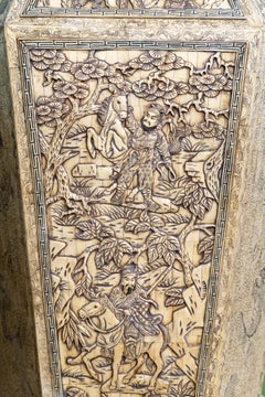 Pair of Monumental Oversized Bone Pedestals With Intricate Detail Design