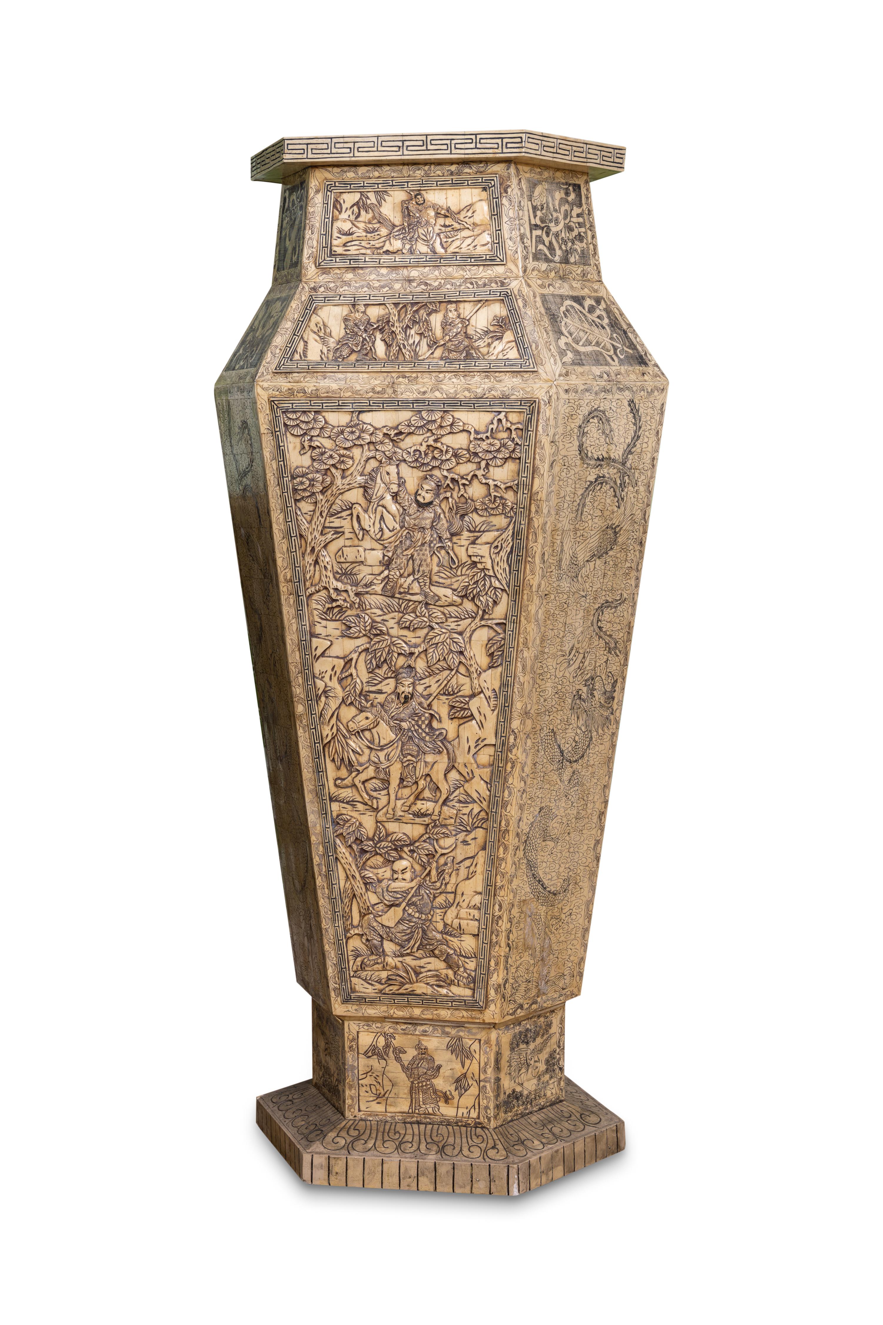 20th Century Pair of Monumental Oversized Bone Pedestals With Intricate Detail Design For Sale
