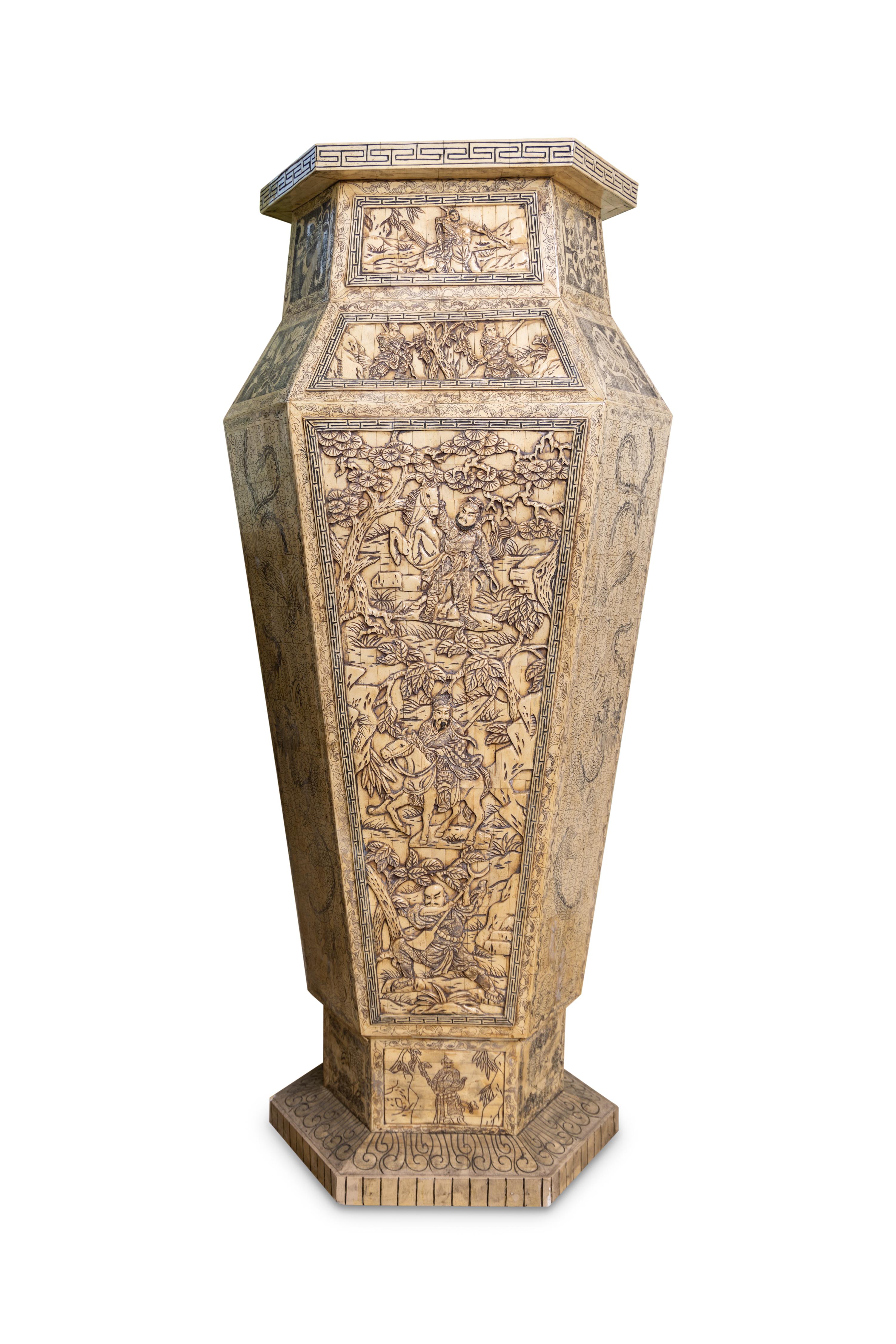 Pair of Monumental Oversized Bone Pedestals With Intricate Detail Design For Sale 1