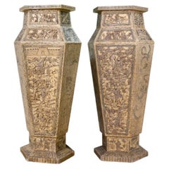 Pair of Monumental Oversized Bone Pedestals With Intricate Detail Design