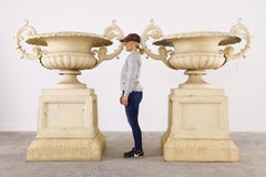 Pair of Monumental Painted Garden Urn Planter Jardinaires