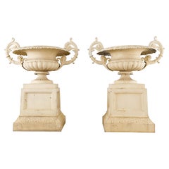 Pair of Monumental Painted Garden Urn Planter Jardinaires