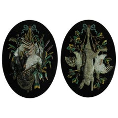 Pair of Monumental Palissy Majolica Game Wall Plaques