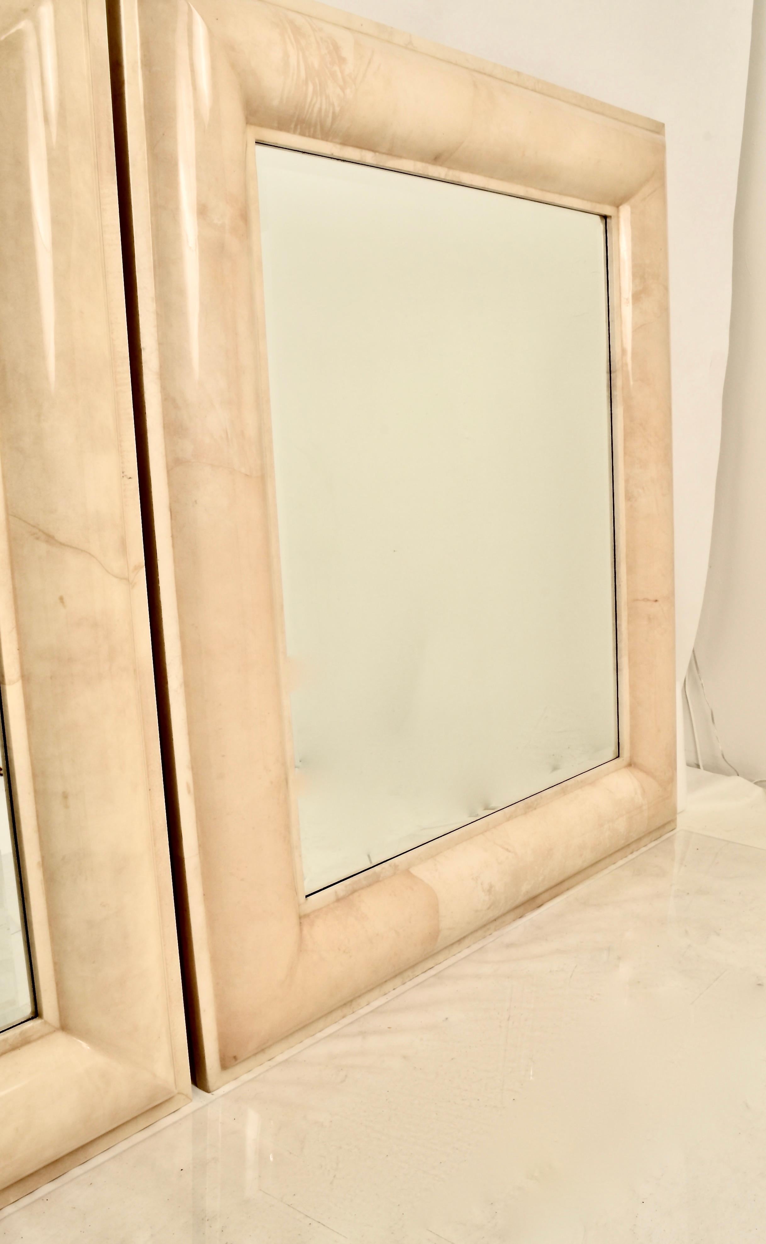 Mid-Century Modern Pair of Monumental Parchment Mirrors by Karl Springer, circa 1975