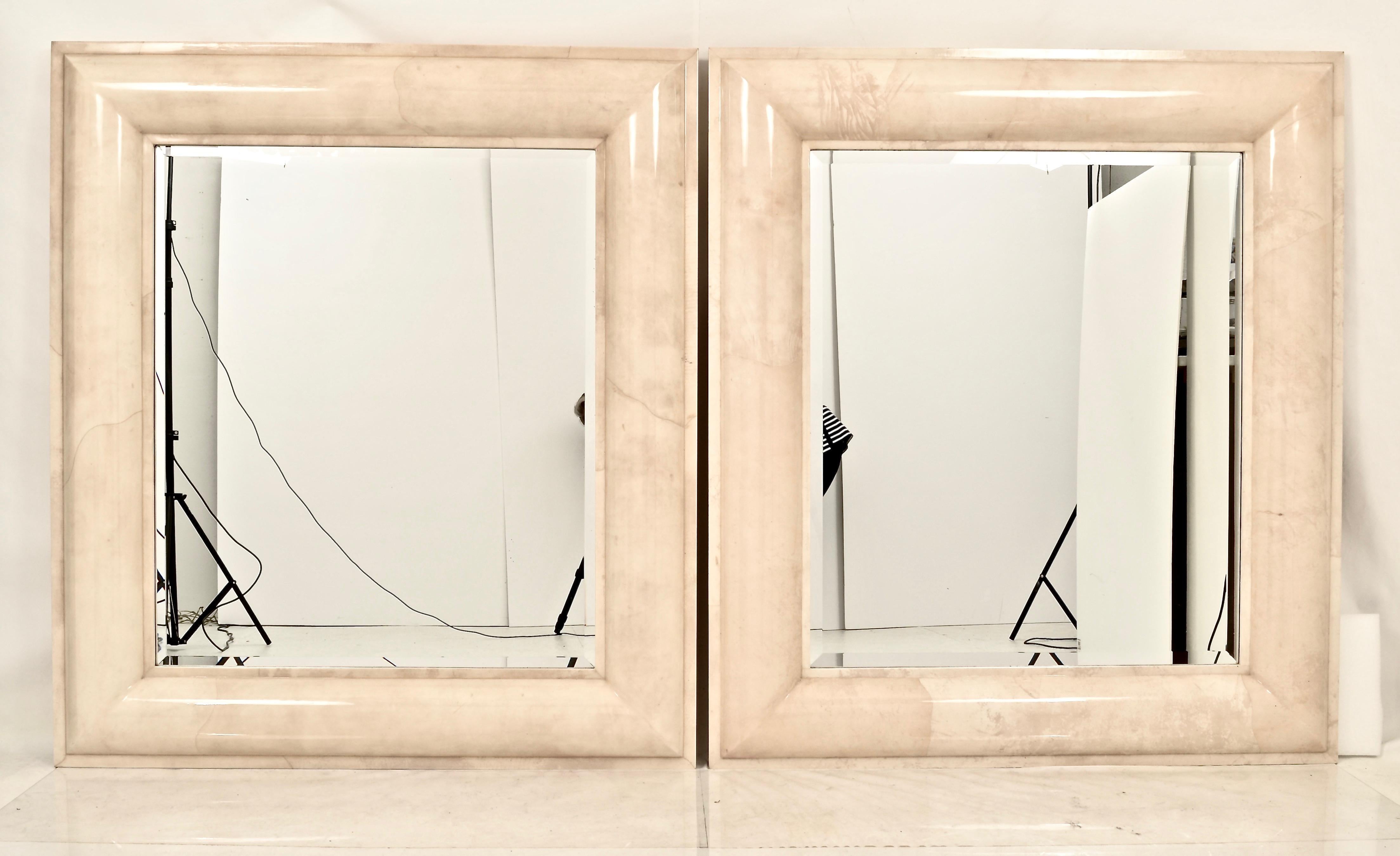 Pair of Monumental Parchment Mirrors by Karl Springer, circa 1975